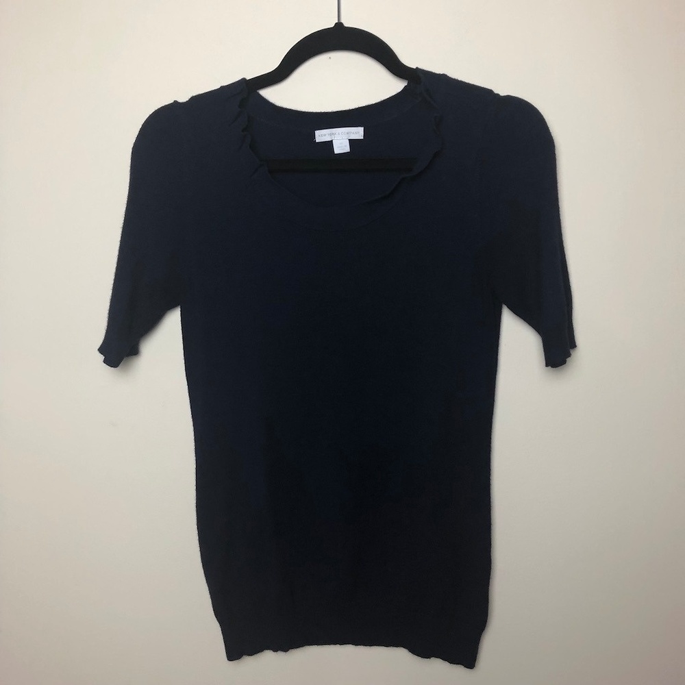 New York & Co. Dark Blue Short Sleeved Sweater